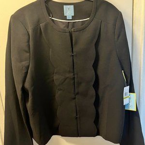 CeCe black blazer with pretty scallop detail button front - size 14